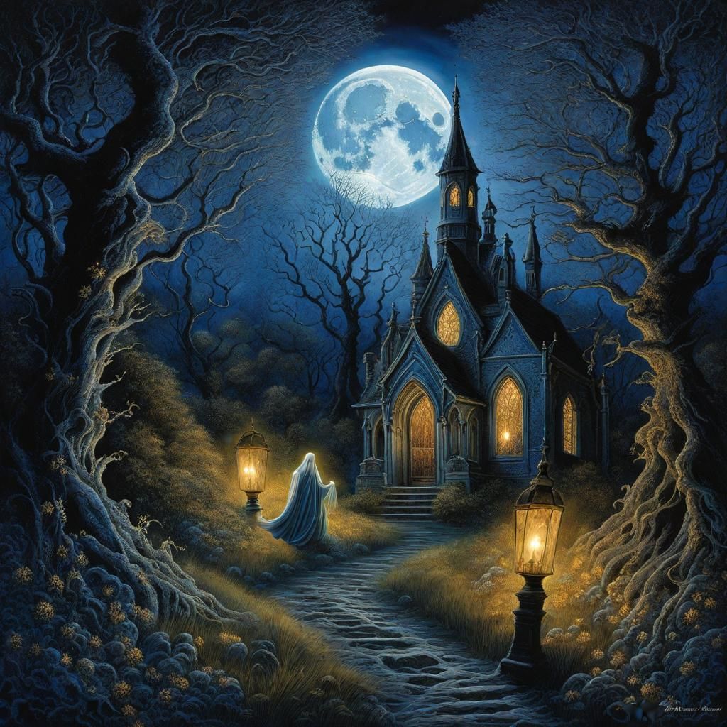 Creepy Gothic Graveyard in Tim Burton Style