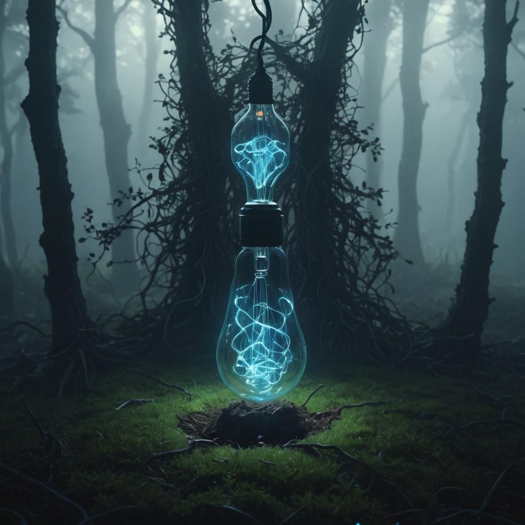 Glowing Blue Light Bulb in Digital Art Style