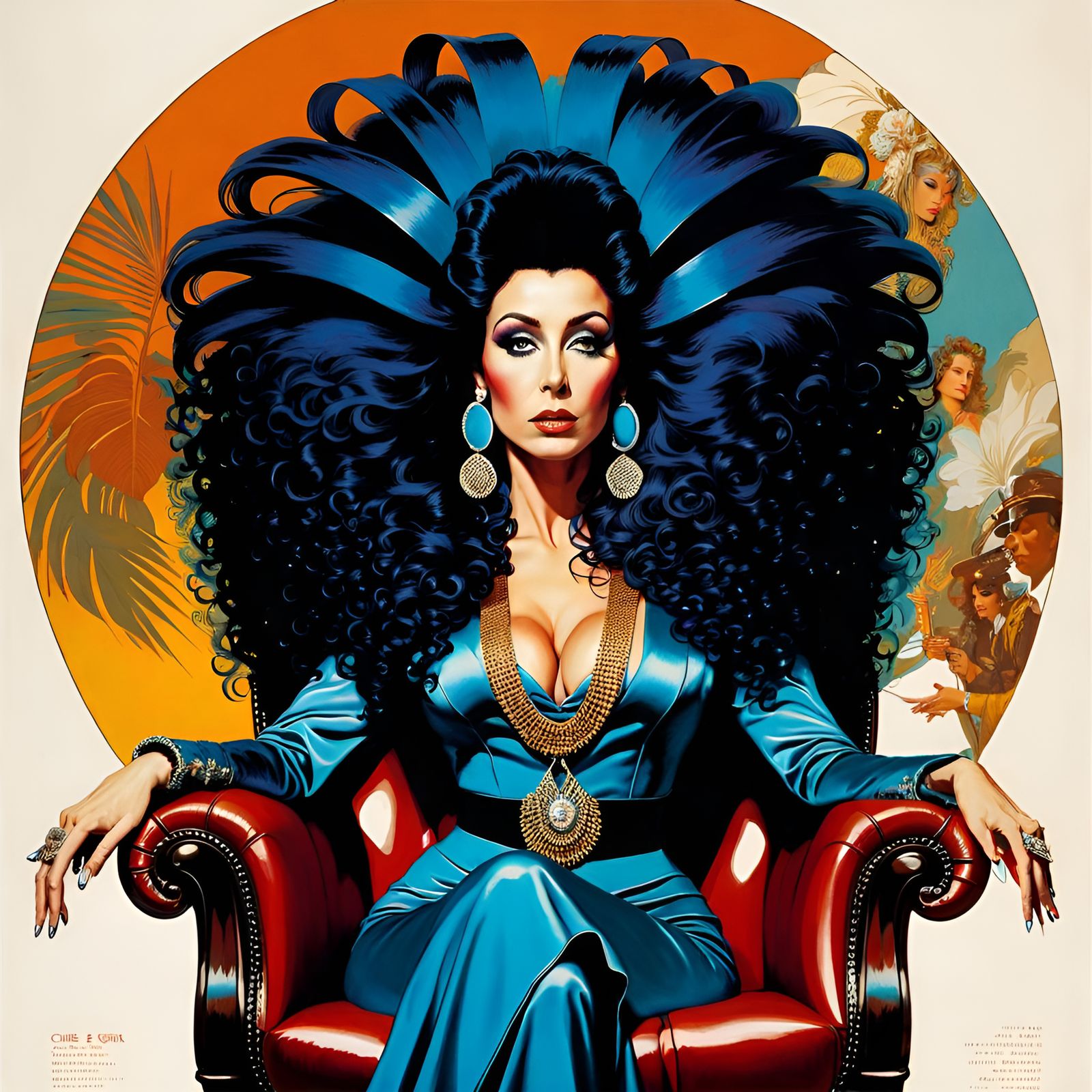 Cher Portrait in Pin-Up Style with Big Hair