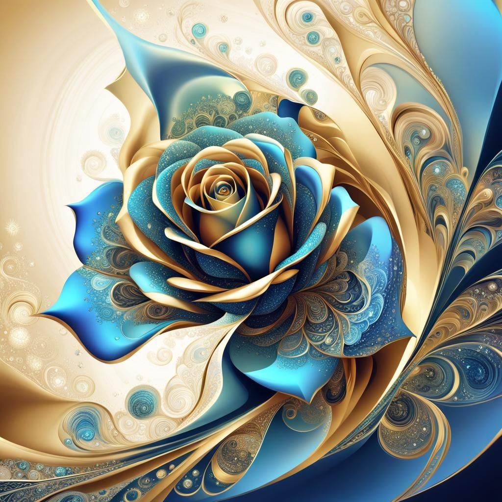 Golden Fractal Rose with Geometric Bloom