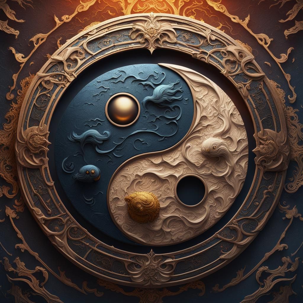 Detailed Ying Yang Matte Painting in Deep Color