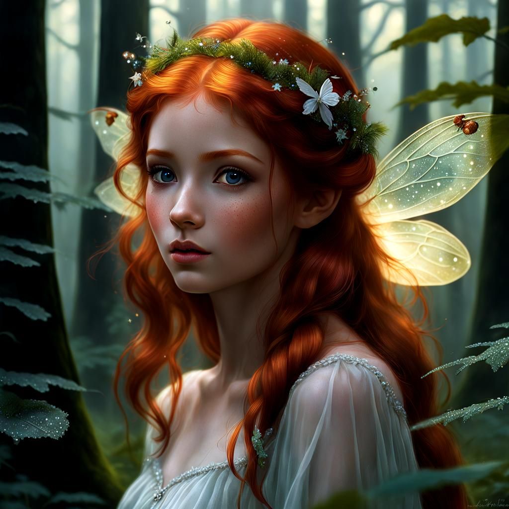 Redhead Fairy Portrait in Enchanted Forest