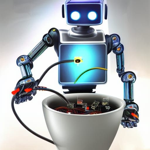 Robot Eats Electricity: Hyperrealistic Concept Art
