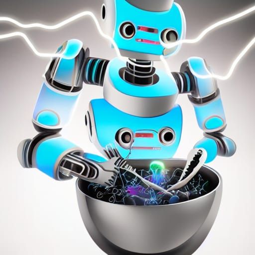 Robot Eats Electricity: Hyperrealistic Concept Art