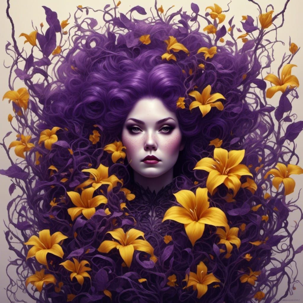 Dark Fantasy Allamanda Flowers in Gothic Style