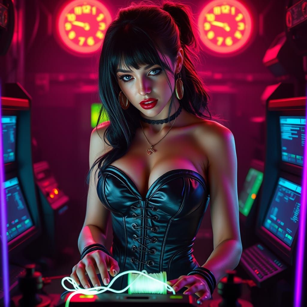 Cyberpunk Woman Operates Electric Slime Data Machine