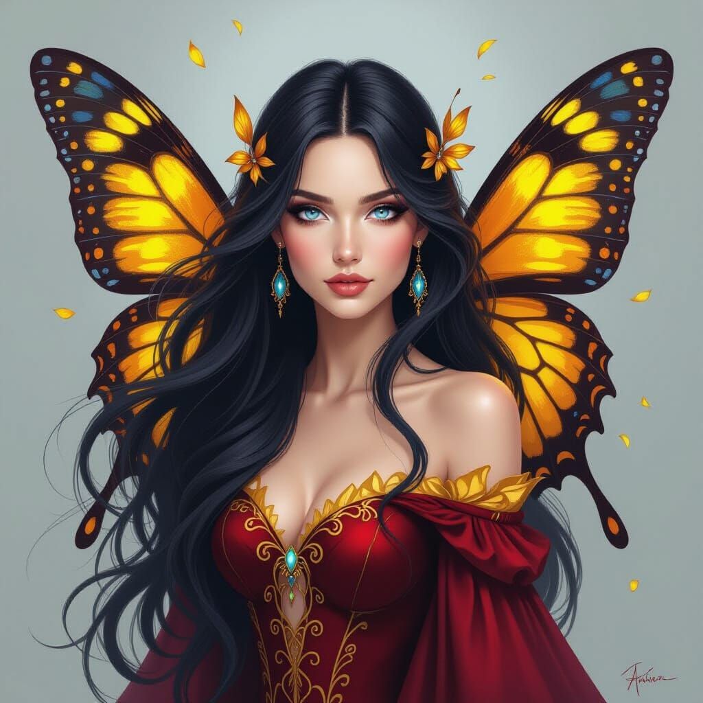 Mystical Fairy with Butterfly Wings: Watercolour Painting