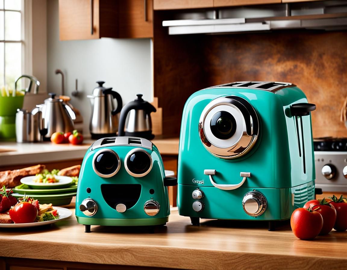 Googly-Eyed Kitchen Appliances in Pixar Disney Style