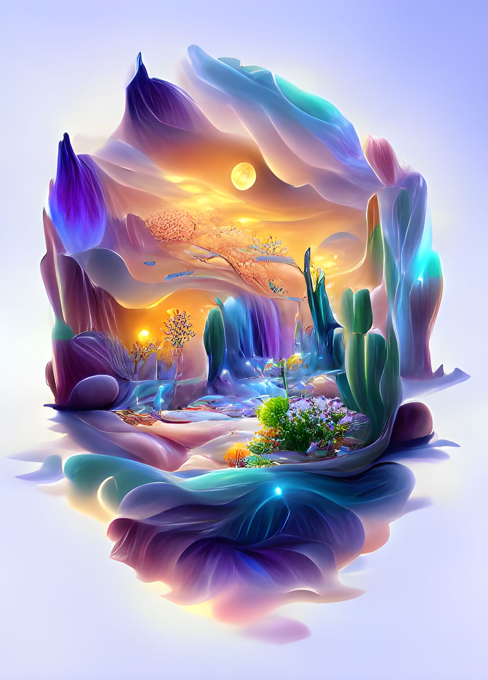 Moonlit Desert Landscape in Van Gogh Style