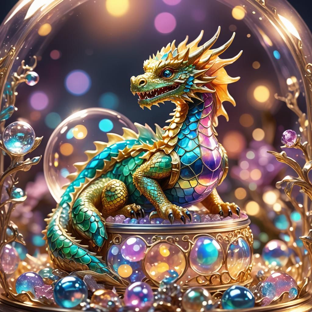 Miniature Bubble Dragon in Jeweled Glass Box