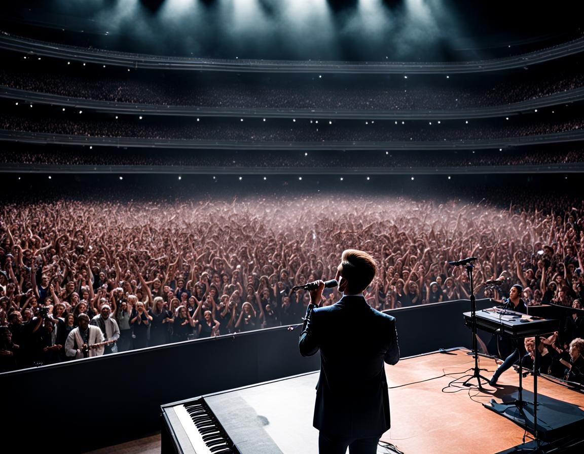 SINGER performing on Stage and looking over the crowd of fan...