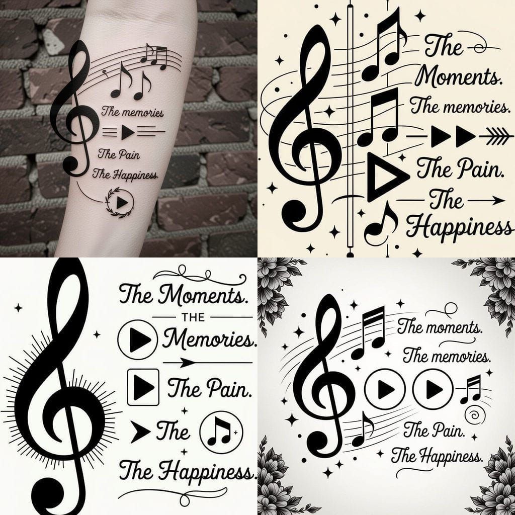Minimalist Music Symbol Tattoo Design with Cursive Text
