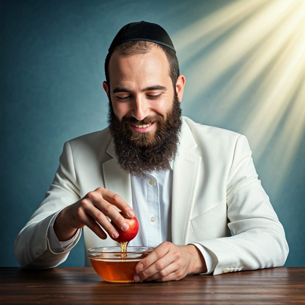 Joyful Jew Dipping Apple in Honey, Symbolic Art