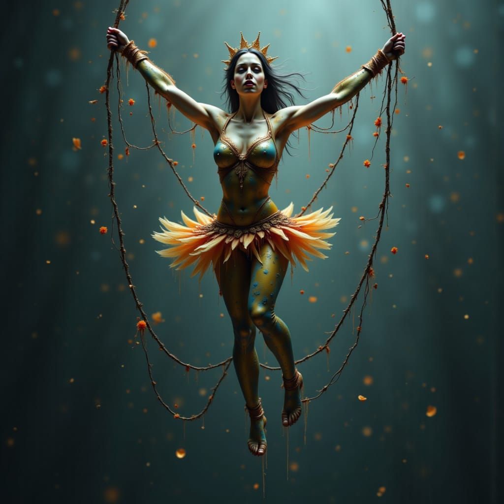 Beautiful Female Circus Trapeze Artist in Action