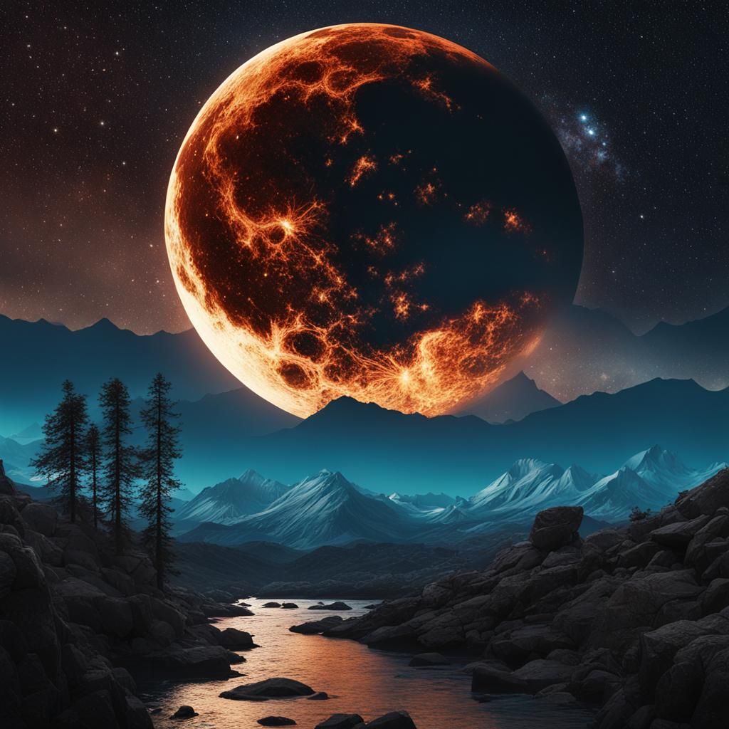 Surreal Broken Figure in Starry Night Collage