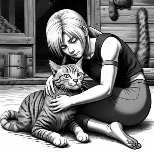 Samus Aran and Cat in Heavy Line Art