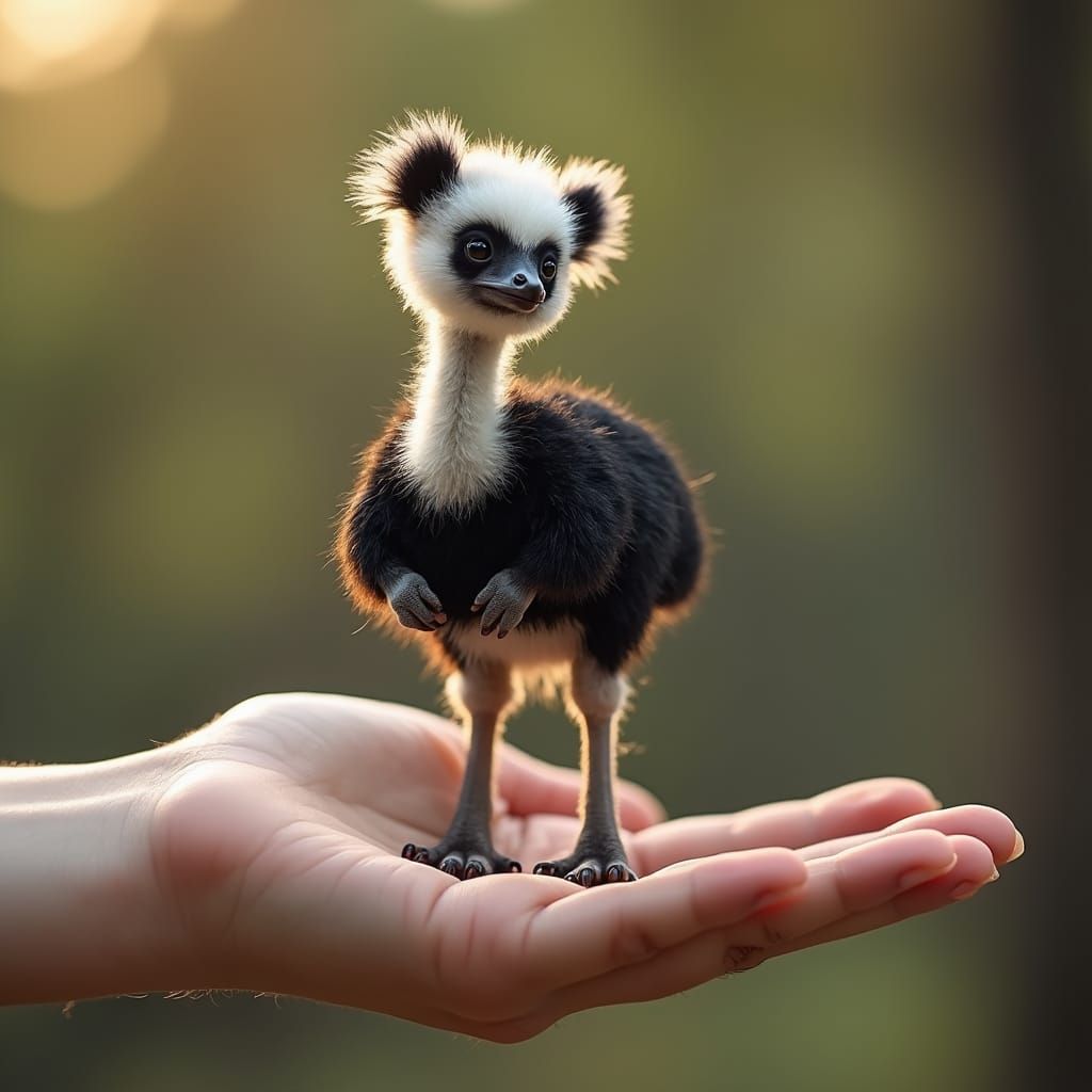 Miniature Panda in Hand: Photorealistic Macro Image