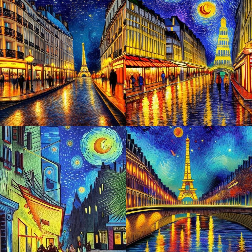 Paris Nighttime Concept Art in Van Gogh Style