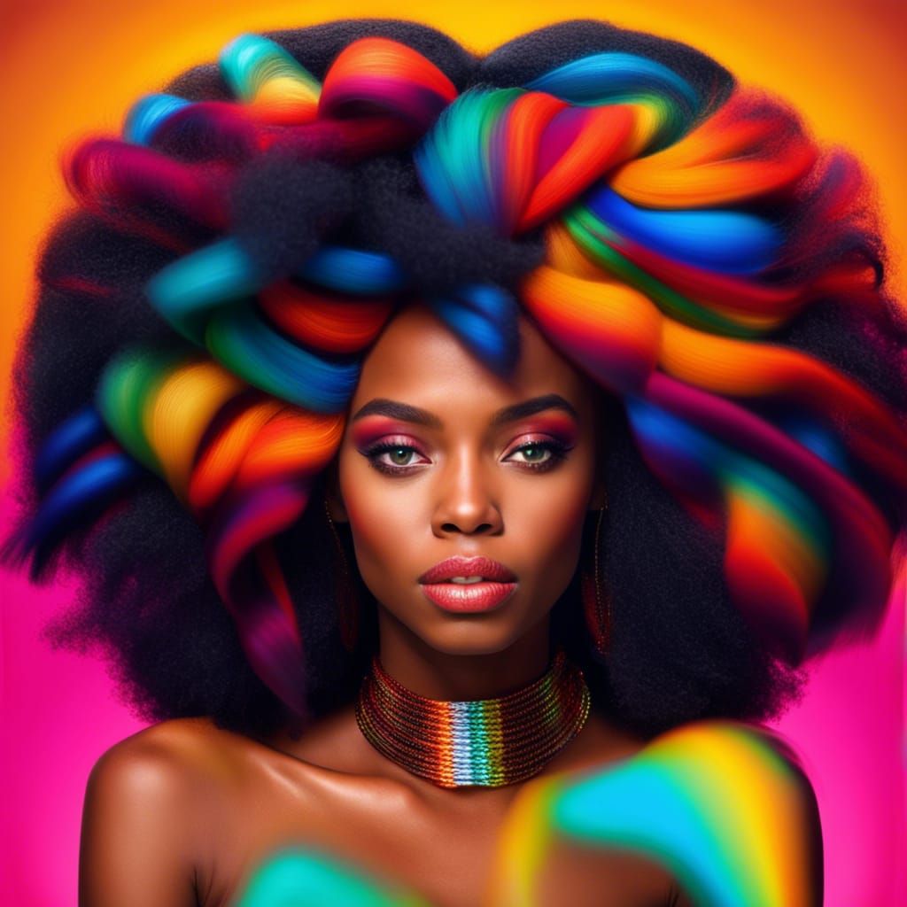 Imagine young black beautiful African model with colourful h...