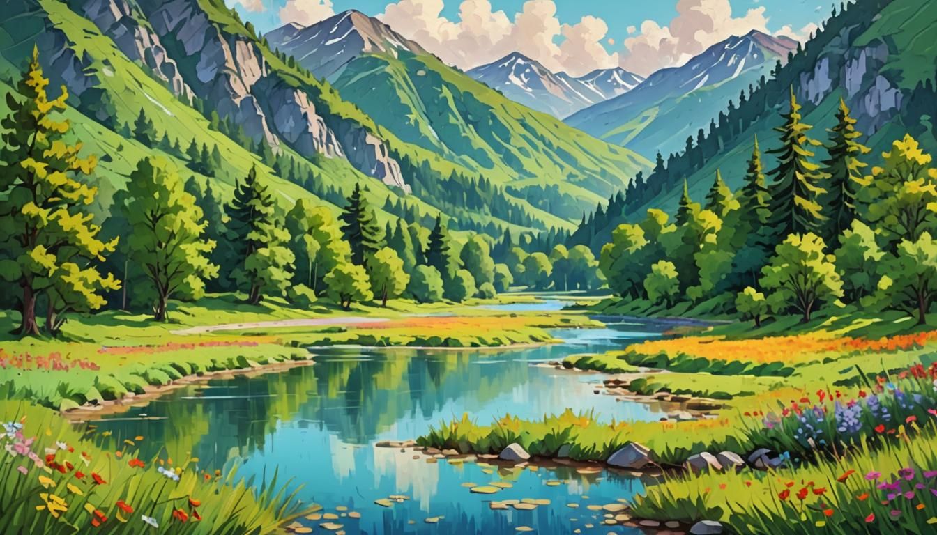 Vibrant Summer Landscape with Impasto Brushstrokes