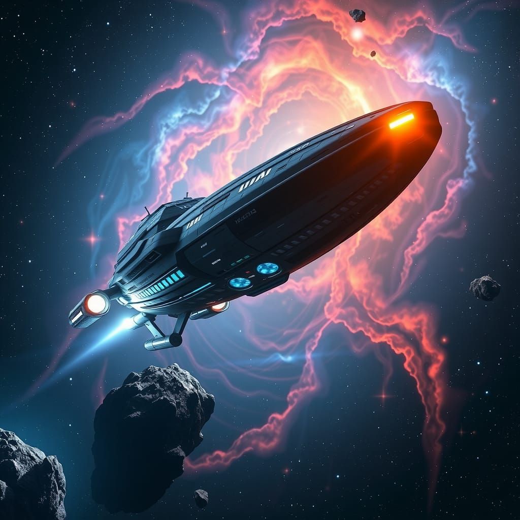USS Hyperion in Starry Nebula as Matte Painting