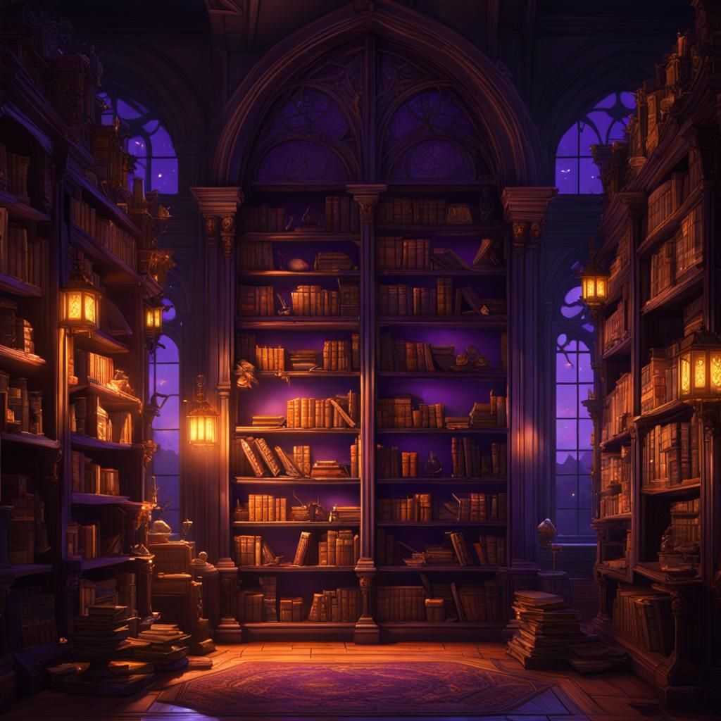 Night Bookshelf in Dark Fantasy Style