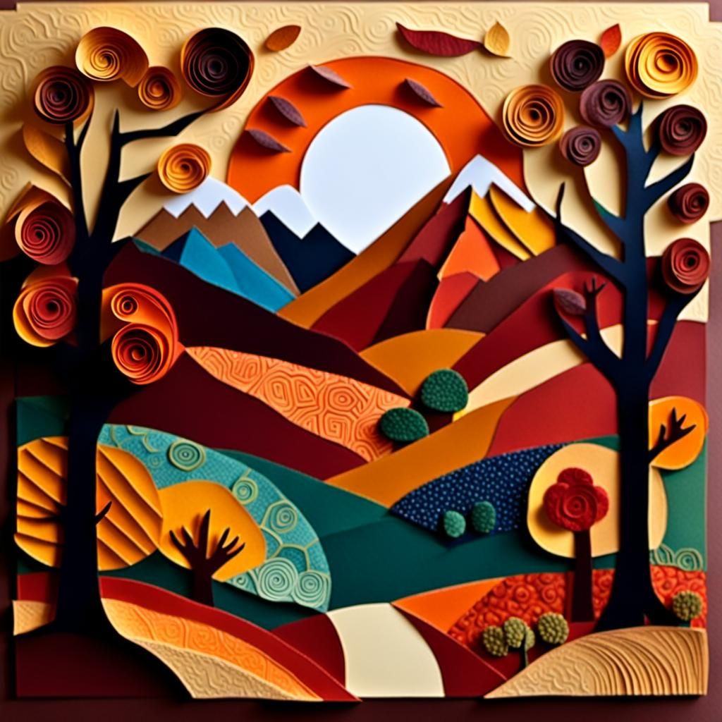 Autumn Landscape as Paper Collage Art