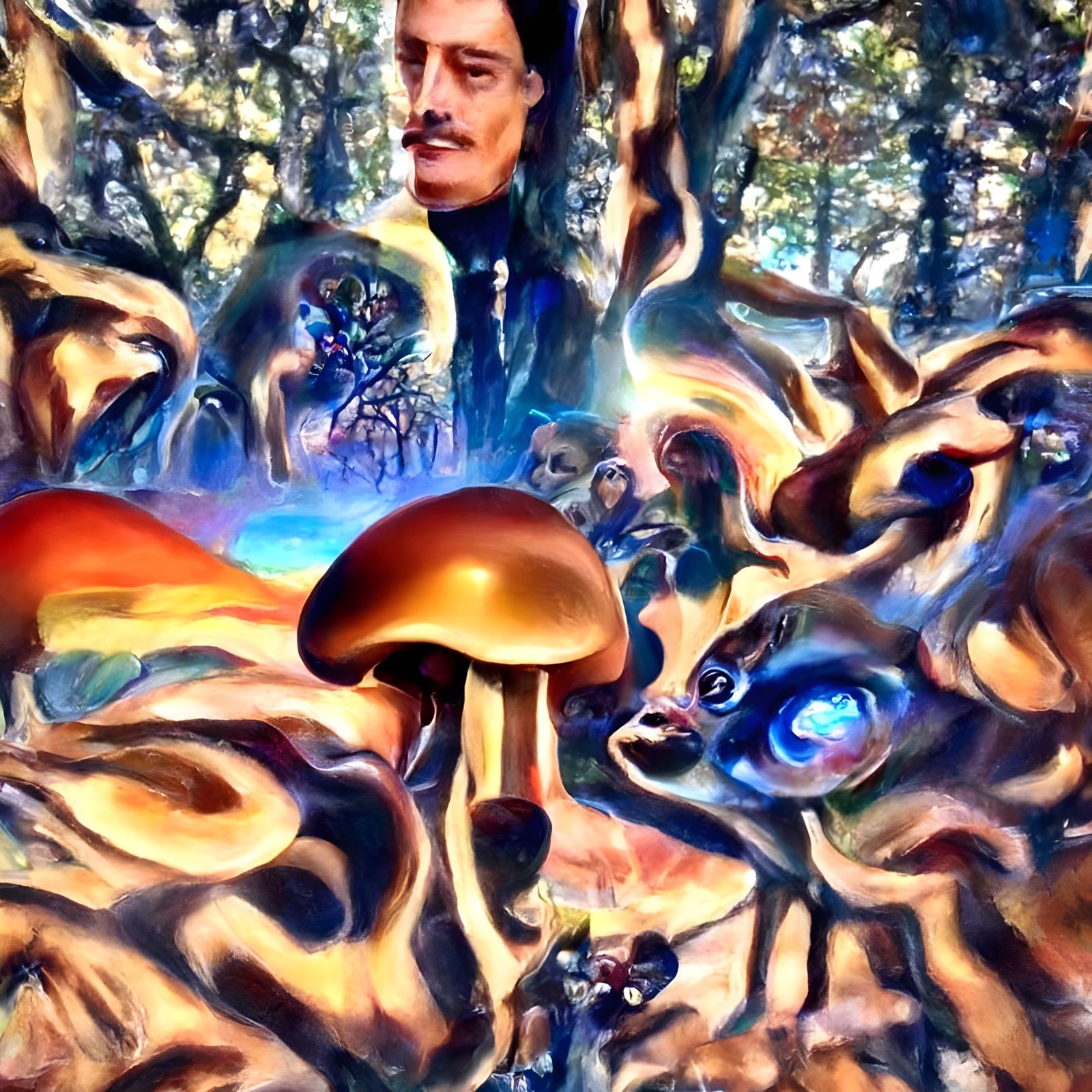 Psychedelic Mushrooms with Fairies in Surreal Style