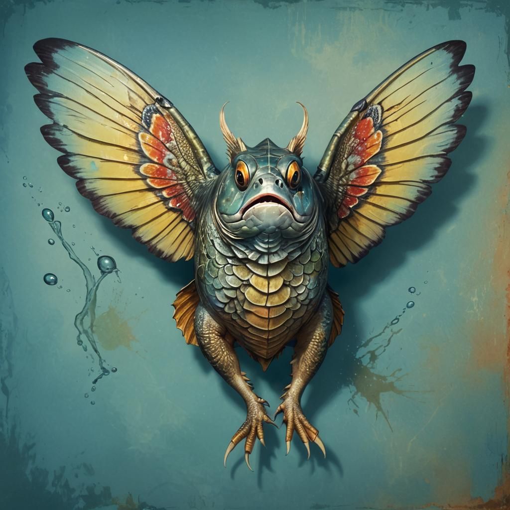 Winged Piranha in Hyperrealistic Splash Art