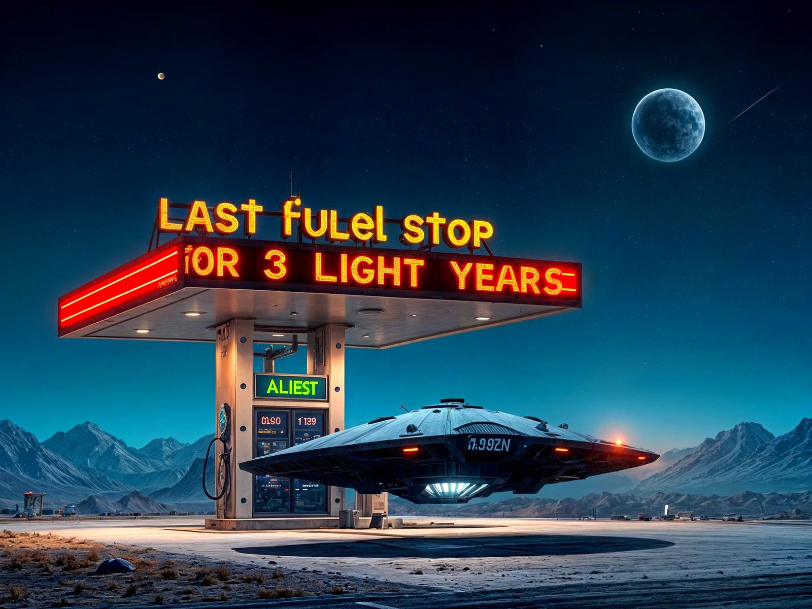 Alien Gas Station with Spaceship Landing