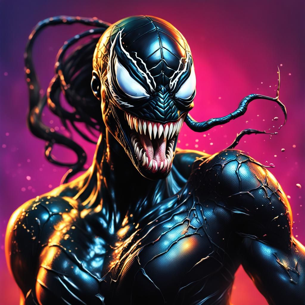Hyperrealistic Black Female Venom Splash Art