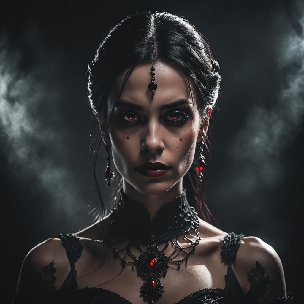 Mysterious Gothic Woman Portrait in Dramatic Lighting