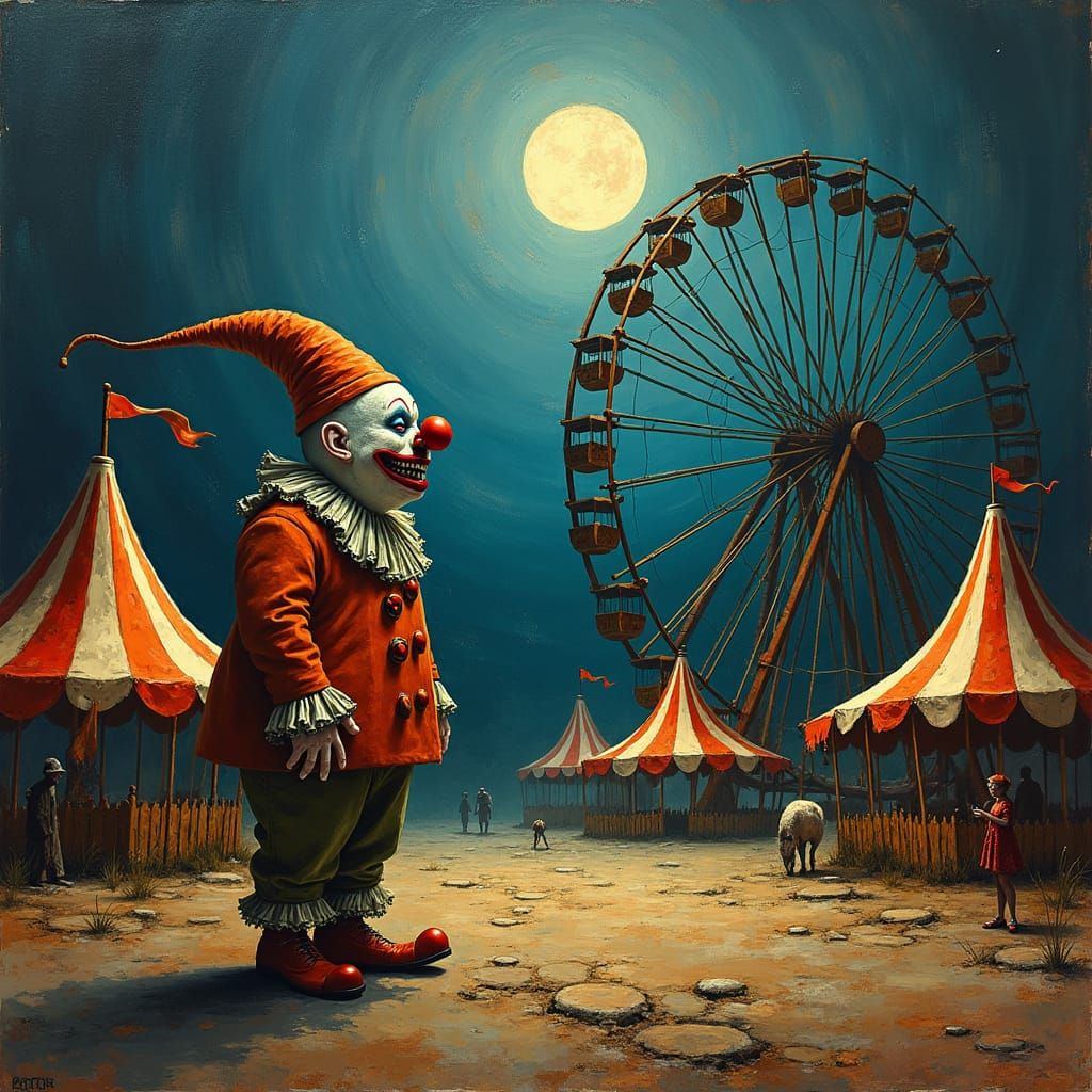Creepy Clown in Dystopian Circus: Impasto Style