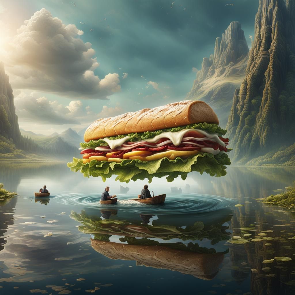 Person Eating Sandwich on Lake: Digital Matte Painting