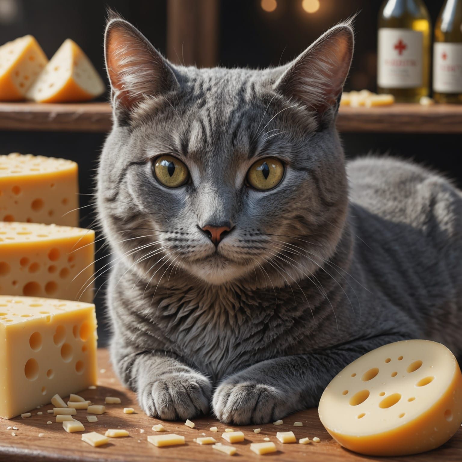 Gray Cat Meets Swiss Cheese in Vibrant Anime Art