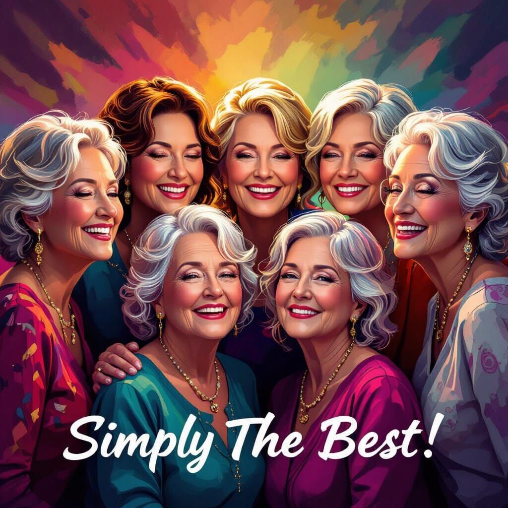 Mature Friends Gathered, Celebrating Together in Splash Art