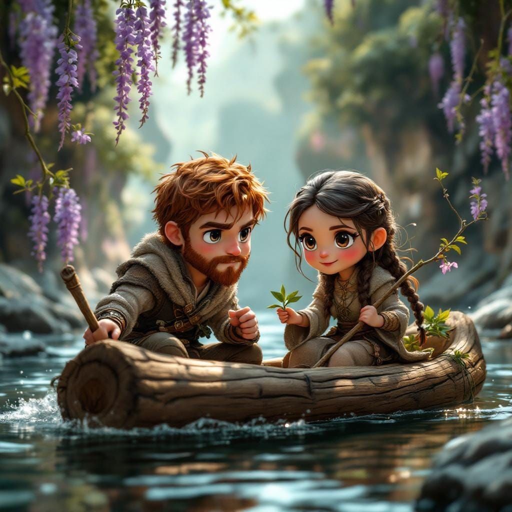 Medieval Chibi Couple's River Adventure in CGI Style