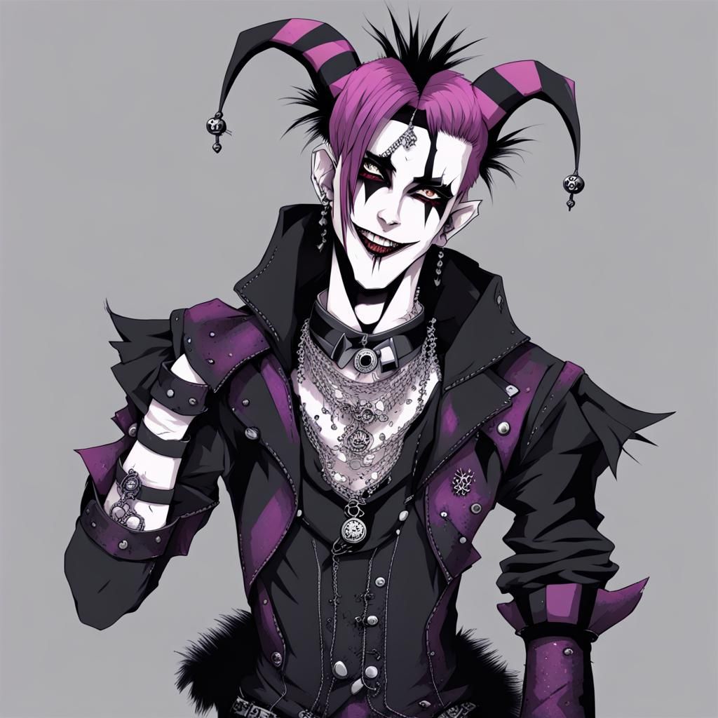 Anime Punk Goth Jester Character Illustration