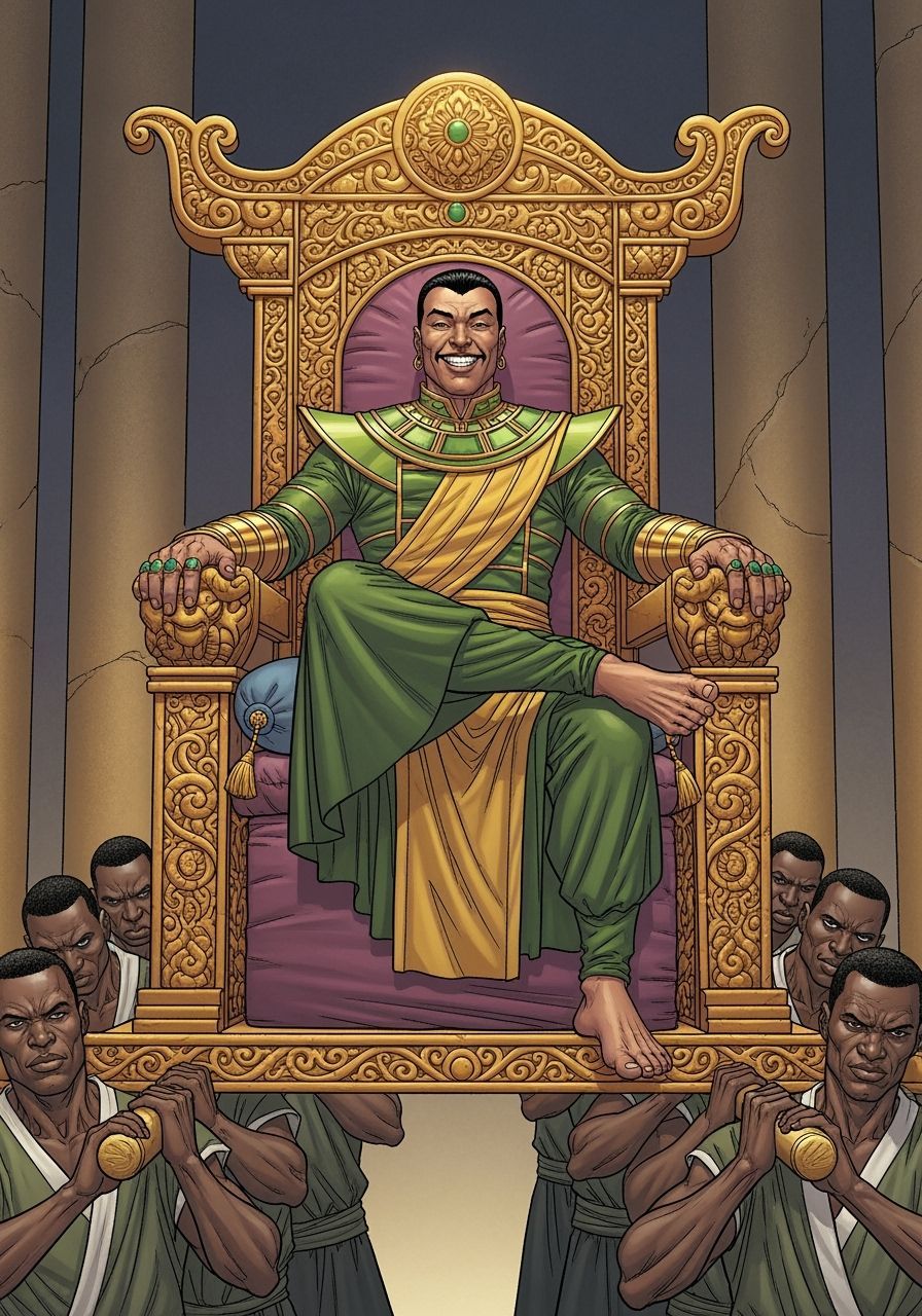 The Mandarin on Sedan Throne in Comic Book Style
