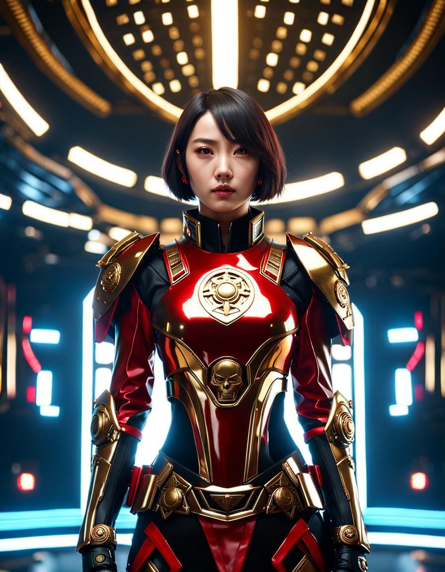 Korean Idol in Cyberpunk Power Armor, Digital Art