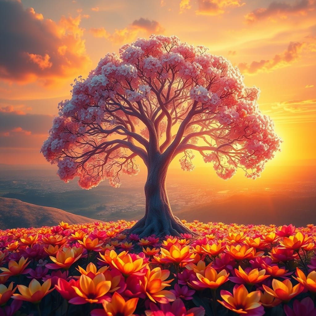 Stunning Tree of Life Radiant with Ethereal Light in Vibrant...
