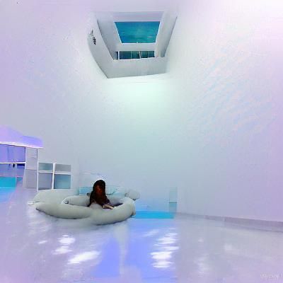 Figure Floating in a Minimalist White Room