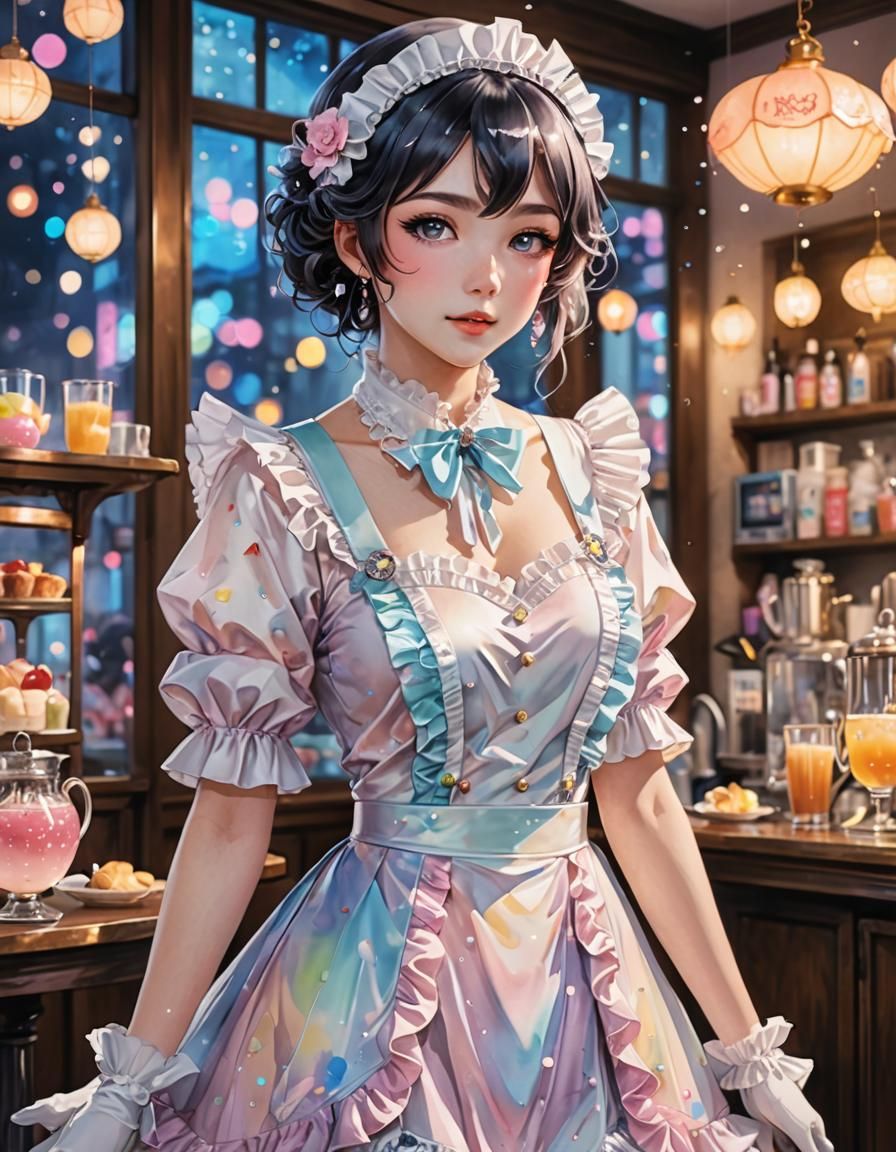 Iridescent 1920s Anime Lady in Watercolor Ink Splatter