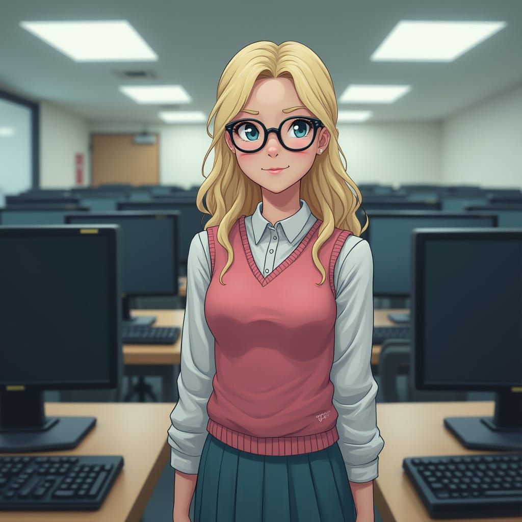 Hyperrealistic Portrait in College Computer Room