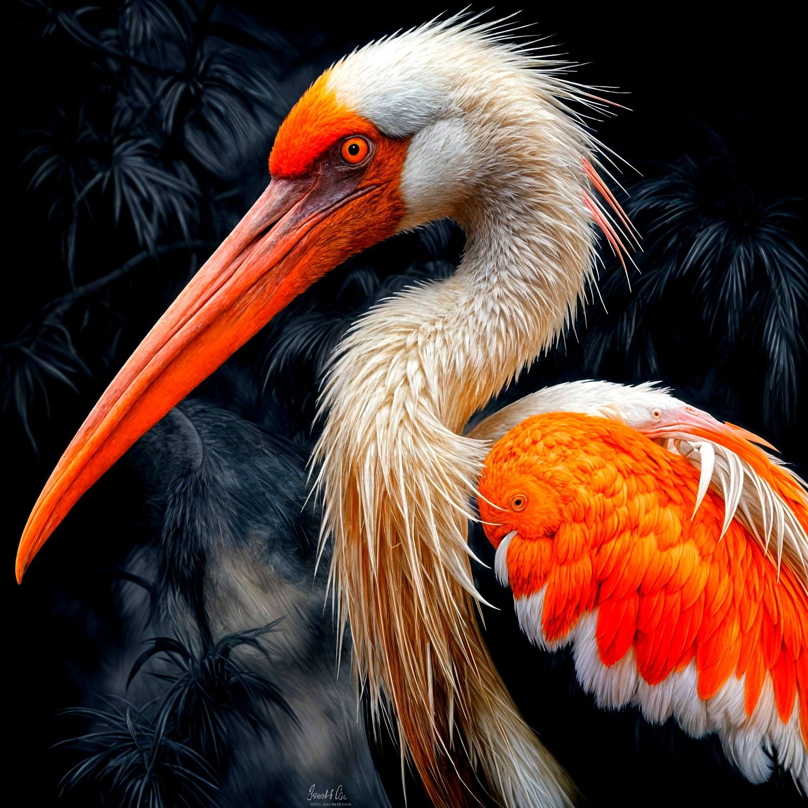 Elegant Painted Stork in Flight: Alcohol Ink Art