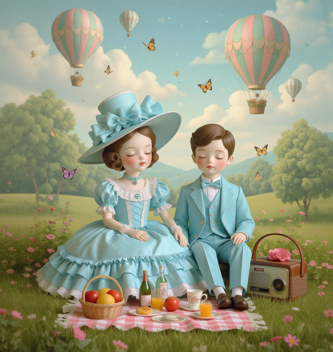 Dreamlike Porcelain Children in Surreal Landscape