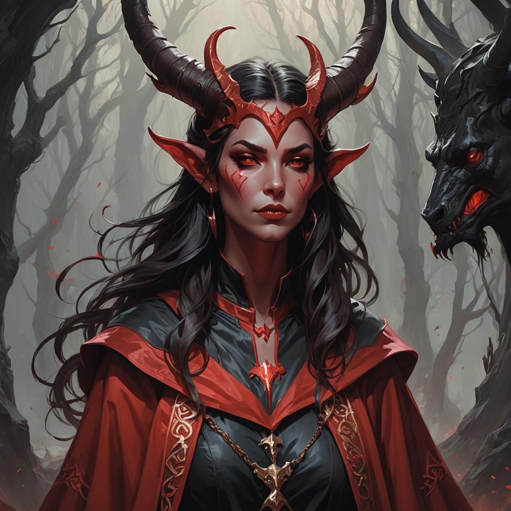 Tiefling Warlock: Demon Girl Portrait in Dark Fantasy Style