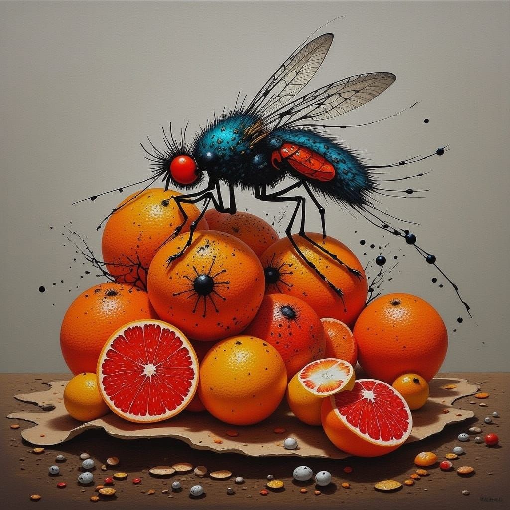 Rotten Fruit Swarmed by Flies as a Horror Scene