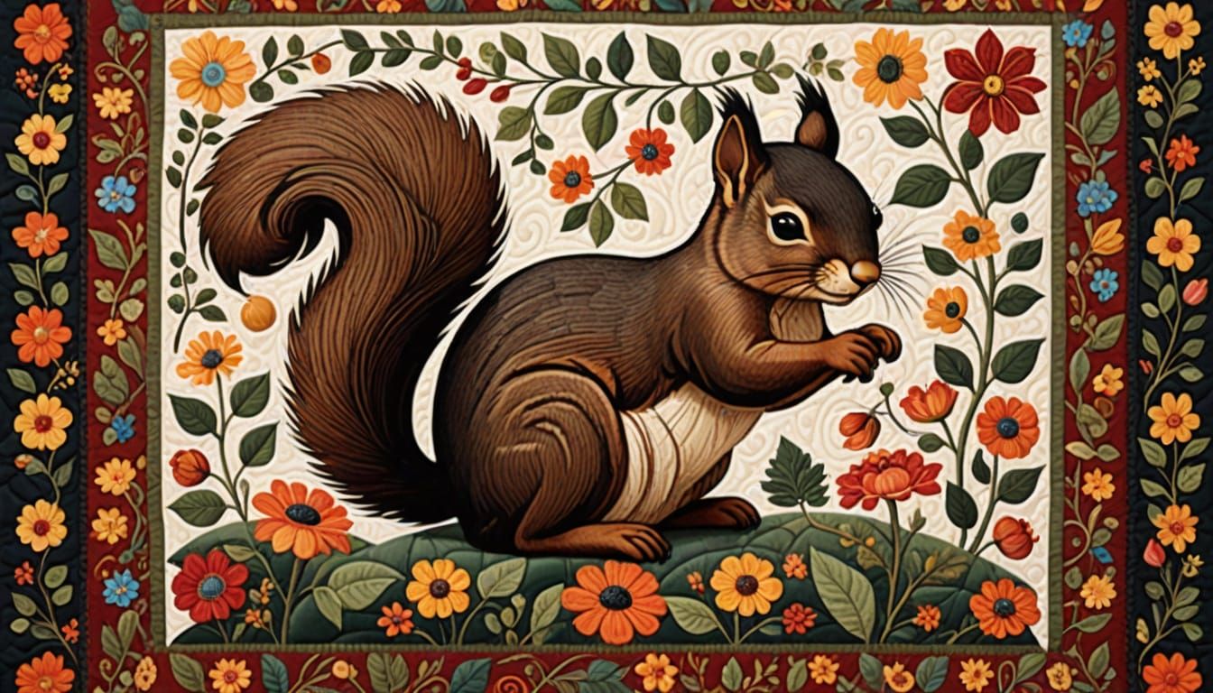 Folk Art Squirrel Quilt