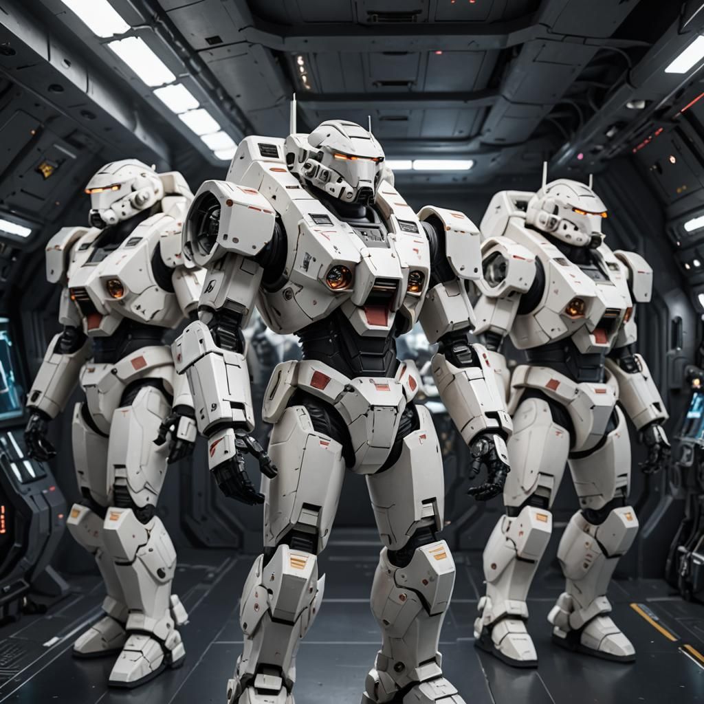 Battlesuits at Attention in Spaceship Hold